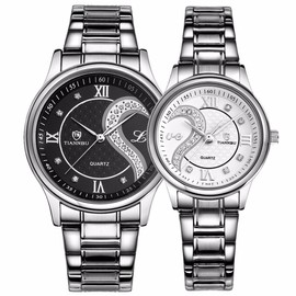 DREAMING Q&P Fq-102 Stainless Steel Romantic Pair His and Hers Wrist Watches for Men Women Black White Set of 2