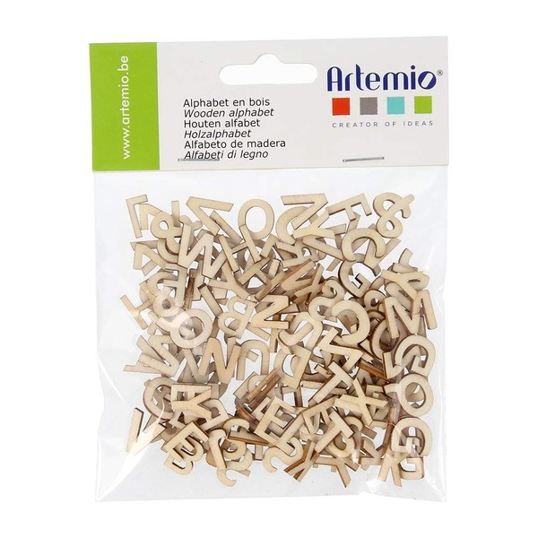 Artemio Wooden Alphabet 162/Pkg-Natural .51-inch, Other, Multicoloured, 2.63 x 11.39