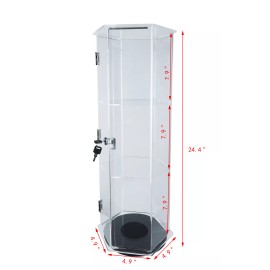 FixtureDisplays Clear Cabinet Acrylic Showcase Plexiglass Hexagon Shelf Lock Box Valuable Goods