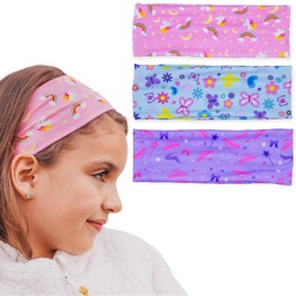 FROG SAC 3 Toddler Headbands for Girls, Wide Elastic Cloth Hair Bands for Kids, Soft Stretch Fabric Head Band Hair Accessories for Children, Cute Sports Yoga Unicorn Butterfly Little Girl Headband