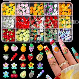 NICENEEDED Multi 3D Mix Assorted Color Nail Charms, Acrylic Summer Strawberry Cute Nail Jewelry Charms, Nail Art Charms