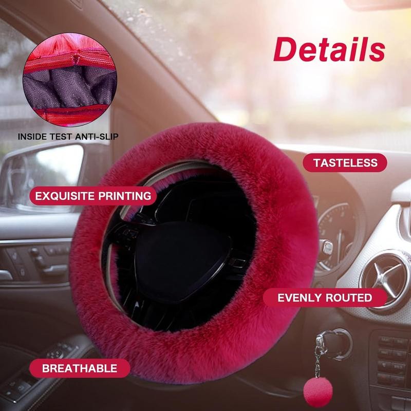 7 count Set Interior Aesthetic Accessories, Fluffy 15 inch Steering