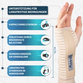 Actesso Breathable Wrist Support Splint Brace- Relieves Pain from Carpal Tunnel, Sprains, and Strains. Black or Beige (Beige, XL Left)