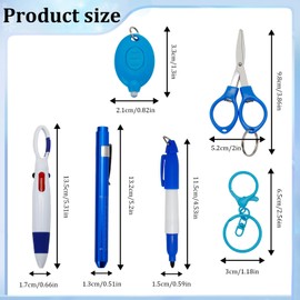 Jokupey 6 Pcs Nurse Badge Accessories Set Including Retractable Badge Reel, Mini Highlighter, Permanent Marker, Ballpoint Pen, LED Keychain Flashlight, Folding Scissors for Nurses, Blue