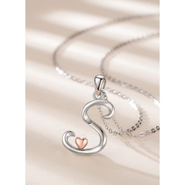 CELESTIA Birthday Gifts for Women Age 11 Sterling Silver Initial Necklace for Women Letter Pendant S Monogram Necklaces Alphabet Initial Heart Jewelry