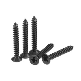 sourcing map M3.5 x 25mm Wood Screws Phillips Flat Head Carbon Steel Self Tapping Screws Black 200pcs