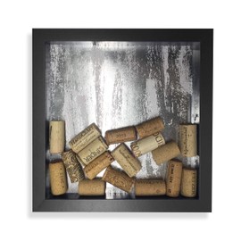 Wine Cork Shadow Box, Farmhouse Glam, Black & Silver, 9 7/8 in. x 9 7/8 in.