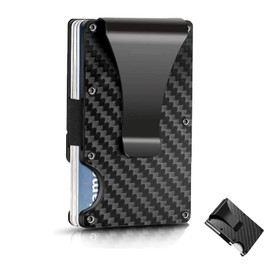 RXEBFXR Credit Card Holder with Money Clip, Carbon Fibre Credit Card Case, RFID NFC Protection, Space for 12 Cards Plus Cash, Small and Lightweight (Black)