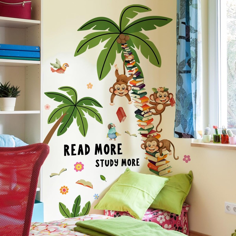 Book Tree Plants Monkey Wall Sticker, Cute Monkey Climbing on
