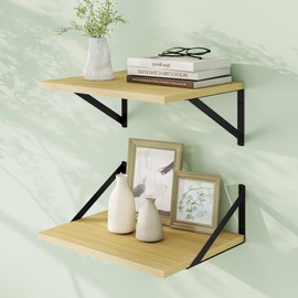 Fun Memories Floating Shelves for Wall, 12 Inch Deep Floating Shelves Set of 2, 16W x 12D Large Wall Shelf with Sturdy Metal Brackets for Living Room, Bathroom, Bedroom and Kitchen, Oak