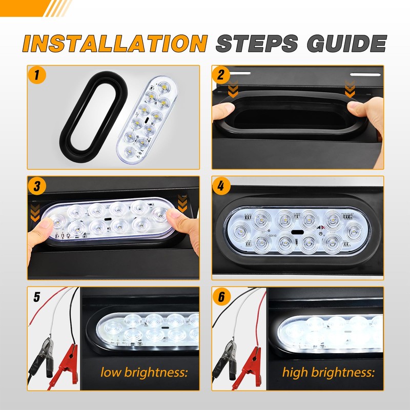 GOOACC 6Inch Oval Trailer Tail Light 2PCS 10LED White Reverse