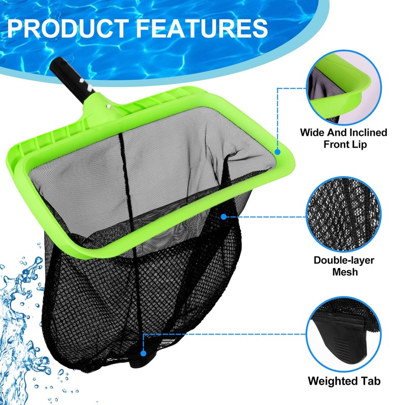 Sepetrel Swimming Pool Leaf Skimmer Net,Double-Layer & Reinforced Frame Deep