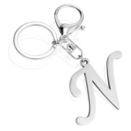 XGALBLA Cute Gold/Silver/Black Letter A-Z Keychain for Women Bag Charms for Handbags Stainless Steel Initial Letter Keychain, Silver-n