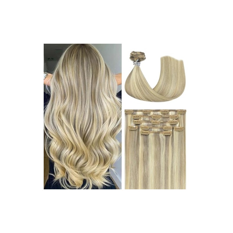 Honsoo Extensiones de cabello natural rubio decolorado mixto, 50,8 cm,