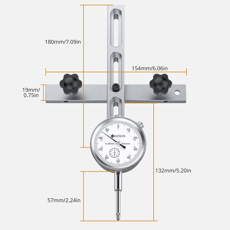 Neoteck 0-20mm Dial Indicator Table Saw Gauge with 0.75inch Width