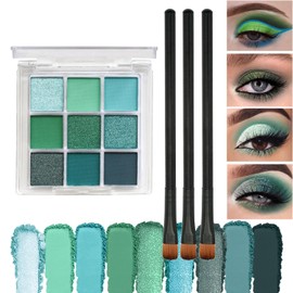 Green Eyeshadow Palette, 9-Color Matte & Glitter Eyeshadow, Easy to Blend, Vibrant Highly Pigmented Eye Makeup Palettes, for Women Stunning Looks Any Occasion