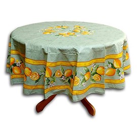 La Cigale Wipeable Tablecloth Spillproof Acrylic Coated Citron Green Cotton French Provencal Tablecloth Round 71 inches
