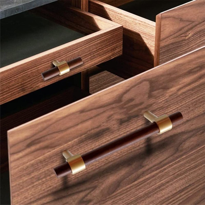 SYZOW 6 Pack Walnut Cabinet Pulls Brushed Brass Drawer Handles,Gold