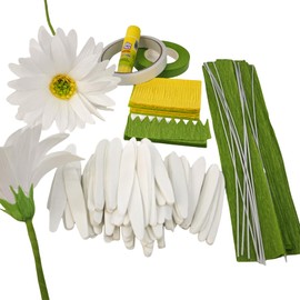 White Daisy DIY Kit Crepe Paper Flower for Home Table Decoration Easy to Make Handcraft Supplies for Beginners Artisans Pack 12 Qty