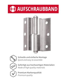 Gedotec Room Door Hinge Cranked Door Hinge Metal Furniture Hinge for Doors - H1919 | Offset D 7.5 mm | Length 50 mm | Matte Nickel-Plated Steel | DIN Right | Pack of 2 - Angle Band for Screws