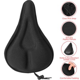 WOTOW Gel Bike Seat Cover Cushion, Comfortable Silica & Foam Padded Bicycle Saddle Cushion Spin Exercise Bikes, Road Mountain Bikes, Outdoor Cycling Water & Dust Resistant Cover