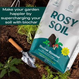 Rosy Soil Biochar Booster - Biochar Soil Amendment for Flowers and Vegetable Gardens - Horticultural Charcoal for Outdoor and Indoor Plants - Biochar Supplement for Potting Soil & Potting Mixes - 8qt
