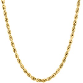 KISPER 18k Gold Hip Hop Rope Chain Necklace – 5mm Thick Gold Plated Stainless Steel Jewelry for Women & Men with Lobster Clasp, 24"