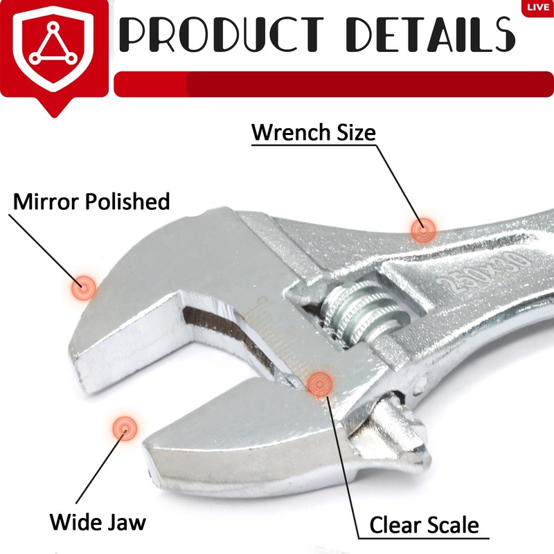 vibedor 8 Inch Adjustable Wrench with Ergonomic Rubber Grip Spanner
