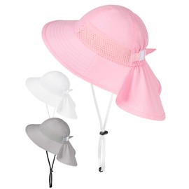 Becellen Sun Hat Children Baby UV Protection 50+ Summer Hat with Neck Protection Wide Brim Summer Cap Beach Hat Toddler Boys Girls, pink, M
