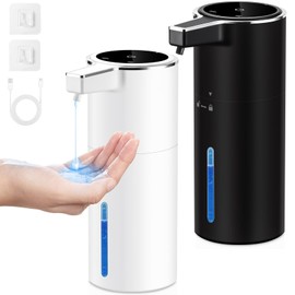 Automatic Liquid Soap Dispenser,400ML Touchless Electric Hand Soap Dispenser,USB-C 1800mAh w/Smart Sensor,4-Level Thick/Thin Adjustable,Wall Mount or Countertop,Waterproof for Kitchen,Bathroom (White)