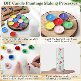 MTLEE 84 Pcs DIY Candle Painting Kit Include 12 White Pillar Candles 60 Colored Tealight 12 Paint Brushes for DIY Crafts Birthday Wedding Party Centerpiece(2"x6")