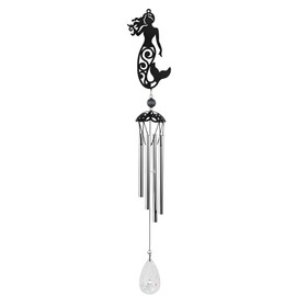 ICE ARMOR 25" Long Metal Black Mermaid Silhouette Wind Chime Statue Sculpture Ornament Decoration Garden Decor Ideas for Housewarming, Holidays and Birthdays Great Collectible