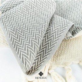 Hencely Turkish Hand Towel Set of 2 - 16 x 40 Inches Herringbone Kitchen Dish Towel - Multipurpose Hand Towels for Bathroom, Hair, Dishcloth, Yoga, Face, Gym, and Head - Soft and Absorbent (Gray)