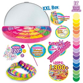 CRAZE loops Rainbow Studio - Loom Bands XXL Set with 1300+ Rubber Bands and Many Accessories - Children's Craft Set - Make Your Own Necklaces, Rings and Bracelets