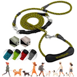 SparklyPets Multifunctional Bungee Hands Free Leash with Detachable Slip Lead – Crossbody & Waist Leash for Dog Walking, Medium & Large Breeds (Green Range)
