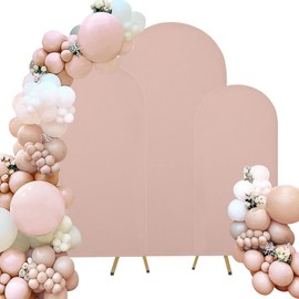 Spandex Fitted Wedding Arch Cover Set of 3 Arch Backdrop Cover, Round Top Chiara Backdrop Stand Covers for Wedding Birthday Party Baby Shower Banquet Arch Decoration (Cameo Brown, 6FT,6.6FT,7.2FT)