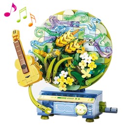 SOLEILHOME Wheat Wave & Flower Music Box, Guitar Music Brick Building Set, Compatible with Major Brands Bricks, Various Ways to Play, Gift for Kids and Adults (Green)