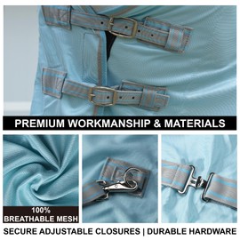 Gallopoff Summer Horse Fly Sheet with Detachable Neck & Belly Wrap, Breathable Fine Mesh Sweet Itch Protection for Stable & Pasture Turnout, Biting Defense & All-Day Comfort Shield Cyanblue 78"