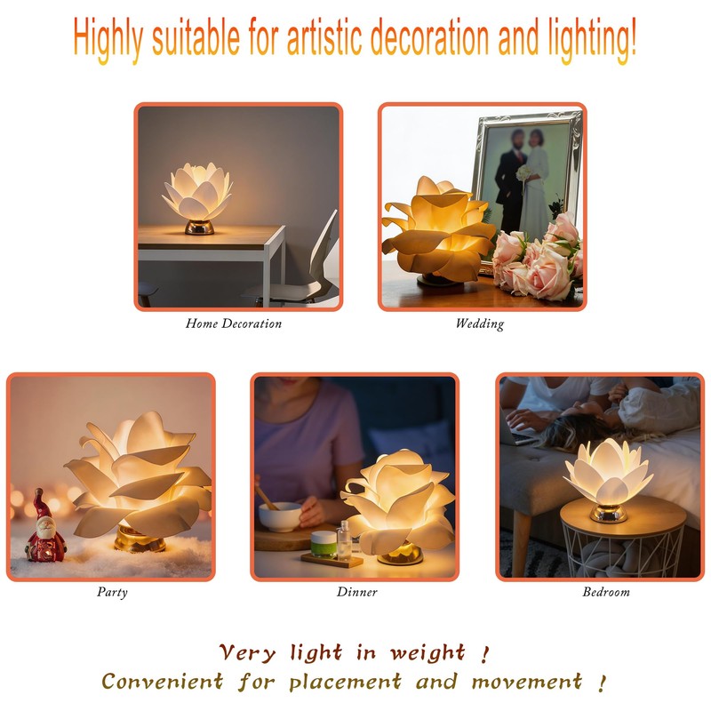 White EVA Flower Table Lights, LED 3000K Warm Lighting, 3*AA