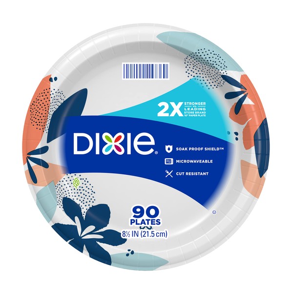 Dixie Everyday Paper Plates, 8 1/2", Lunch or Light Dinner Size Printed Disposable Plates, 90 Count (Pack of 1)