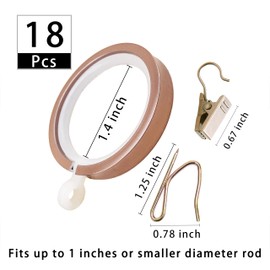 Generic 18 Pcs Luxury Curtain Rings – Premium Metal with Quiet, Smooth Nylon Inserts – Pinhooks and Clips Included – 1.4"" Inside Diameter – for Two Standard Curtains (Red Bronze) (Red Bronze), CL003