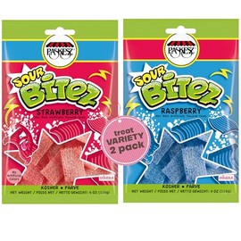 DOUzzle Graduation Treats - Sour Bitez Chewy Candy Strips Strawberry & Raspberry Variety Pack Assortment (Pack of 2) Goodie Bag Stuffer, Pinata Filler - Kosher Parve