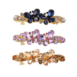 Xiwstar 3PCS Rhinestone Hair Barrettes Luxury Crystal Hair Clips Butterfly French Clips Spring Hair Clips Small French Barrettes Hair Clasps Accessories for Women Girls