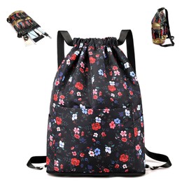 PARWENE Drawstring Foldable Large Capacity Dry-wet Separation Travel Sports Backpack Waterproof Gym Bag with Multiple Pockets (Black)