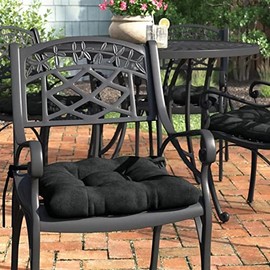 Set of 4 Comfy Black Dining Chair Chaise Lounge Cushions Outdoor,16" Wx16 D Reversible with Ties |Indoor Deep Button Tufted ,3.5" Thick Padding Micro-Suede Fabric Spot Clean UV Fade Weather Resistant