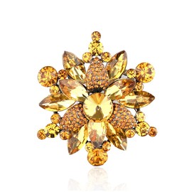 YOQUCOL Vintage Yellow Austrian Crystal Rhinestone Flower Shape Brooch Pin For Women