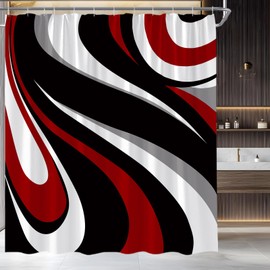 UEAUUN Red and Black Shower Curtain Abstract Striped, 72x72 Inch