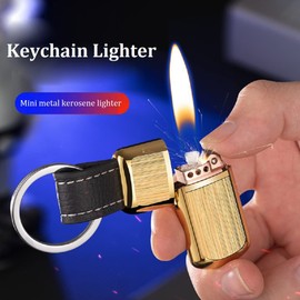 Fralwo Mini Keychain Lighter EDC Peanut Lighter, Vintage Trench Lighter, Waterproof Outdoor Survival Lighter Fluid Refillable Metal Lighter (Sliver)