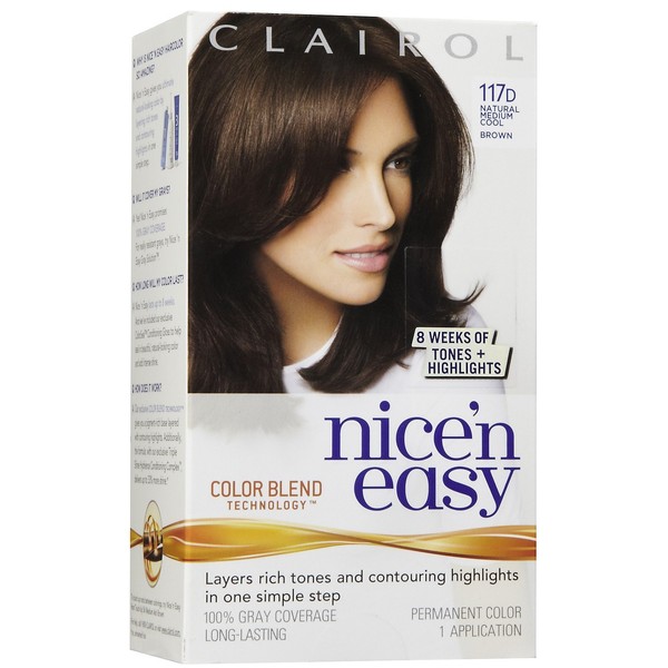 Clairol Nice N Easy Hair Color, Medium Cool Brown #117D - Kit