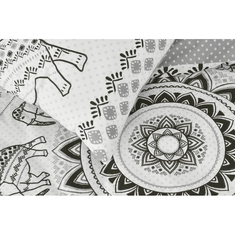 Sleepdown Tribal Elephant Mandala White Grey Black Reversible Duvet Cover